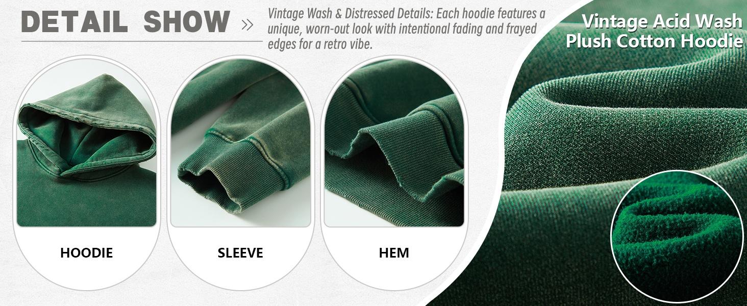 Gihuo Unisex Oversized Hoodie Acid Wash Pullover Vintage Distressed Cotton Heavyweight Sweatshirt Fleece Hoodie Men's Streetwear Women's Tops Spring Outdoor Warm Polyester Sports Autumn Clothing Men’s Gift Full Hoodie Long Sleeve