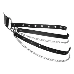 OIDEA Punk Black Faux Leather Layered Chain Belt for Women Adjustable Goth Multi Strap Waist Belt
