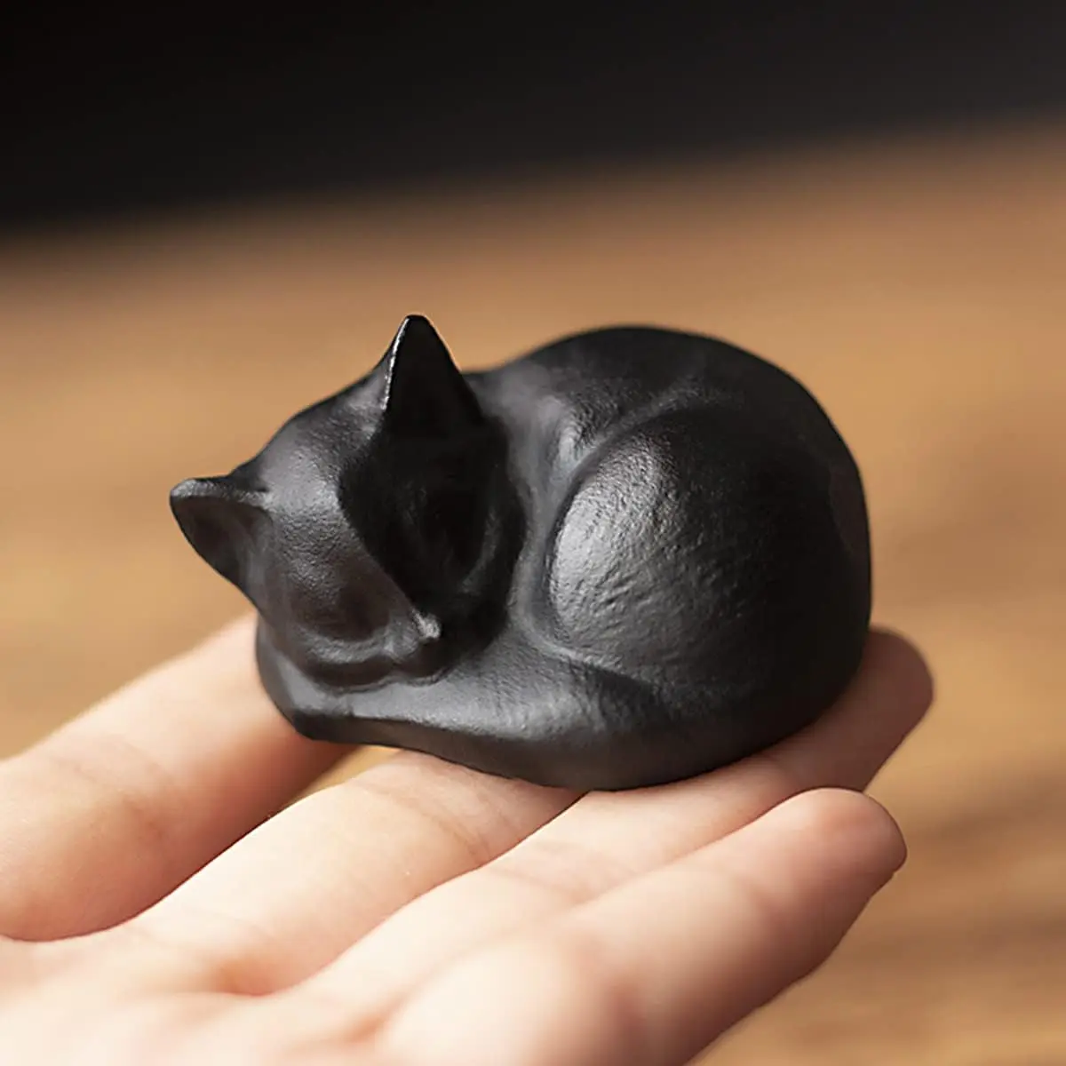 SOFIA Handcrafted Natural Obsidian Opalite Stone Cat Statue, 2-Inch Sleeping Kitten Crystal Art Collectible, Emotion Balance Home Desk Decoration, Unique Natural Crystal Gift