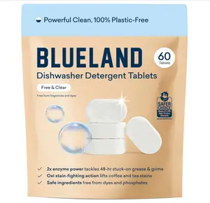 100% Plastic-Free Dishwasher Detergent Tablets, 60 Count, Free & Clear, Eco-Friendly Dishwashing Pods, Natural, USDA Certified biobased