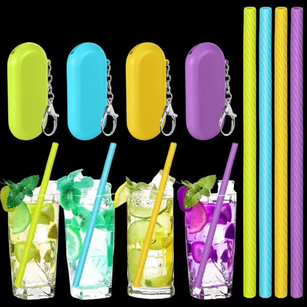 4 Sets Cruise Ship Essentials,4 Set Silicone Straws with Case Reusable Silicone Portable Drinking Straw Set for Party Travel Cold or Hot with 4 Carry Case, 4 Cleaning Brushes (Multicolor)
