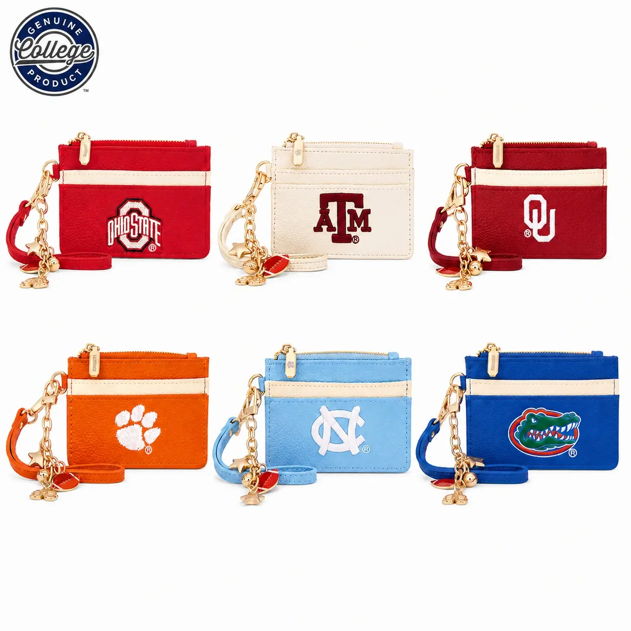 NCAA Casual PU Leather Wristlet Wallet with Embroidered Team Logo, Compact Multi-Compartment Card Holder for Game Day, Wristlet Strap, Team Logos 025, Baseball Fan, Artificial Faux Women's Wallets, Wand Card Holder