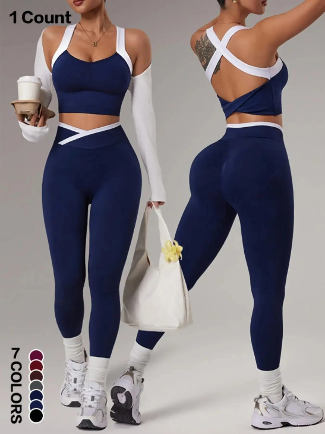 Women's Breathable Sculpt Cross-back High-Waist Sports Clothing Set, Ideal for Gym, Workout Activities