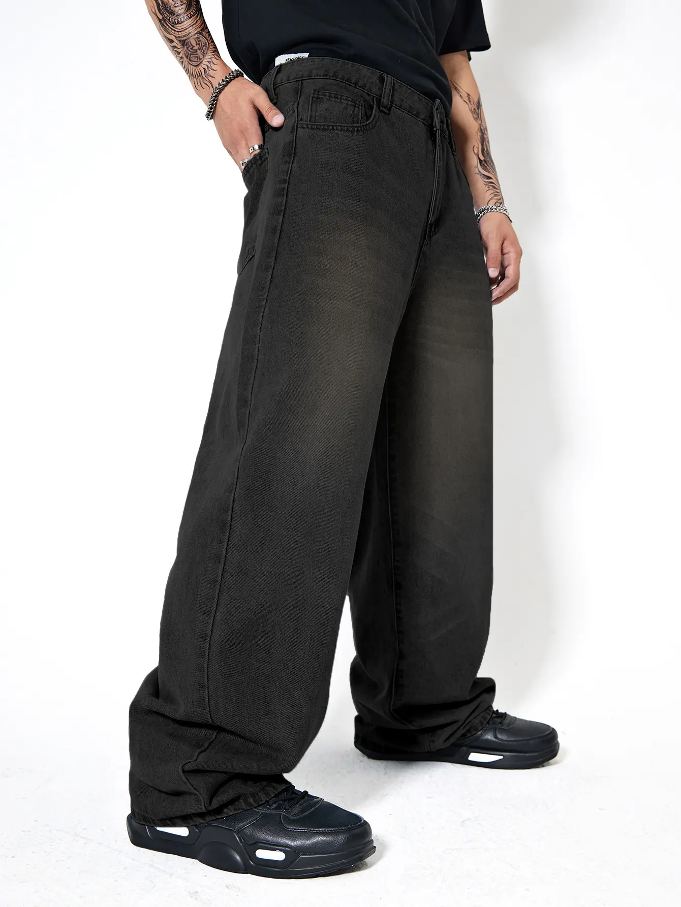 Unisex Casual Loose Jeans Fall Baggy Straight Leg Denim Pants Long Trousers