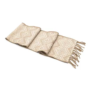 Alpaca Wool Blend Scarf Authentic Peruvian Natural Fiber Wool 60"L x 8"W. Camel & White. UNISEX.