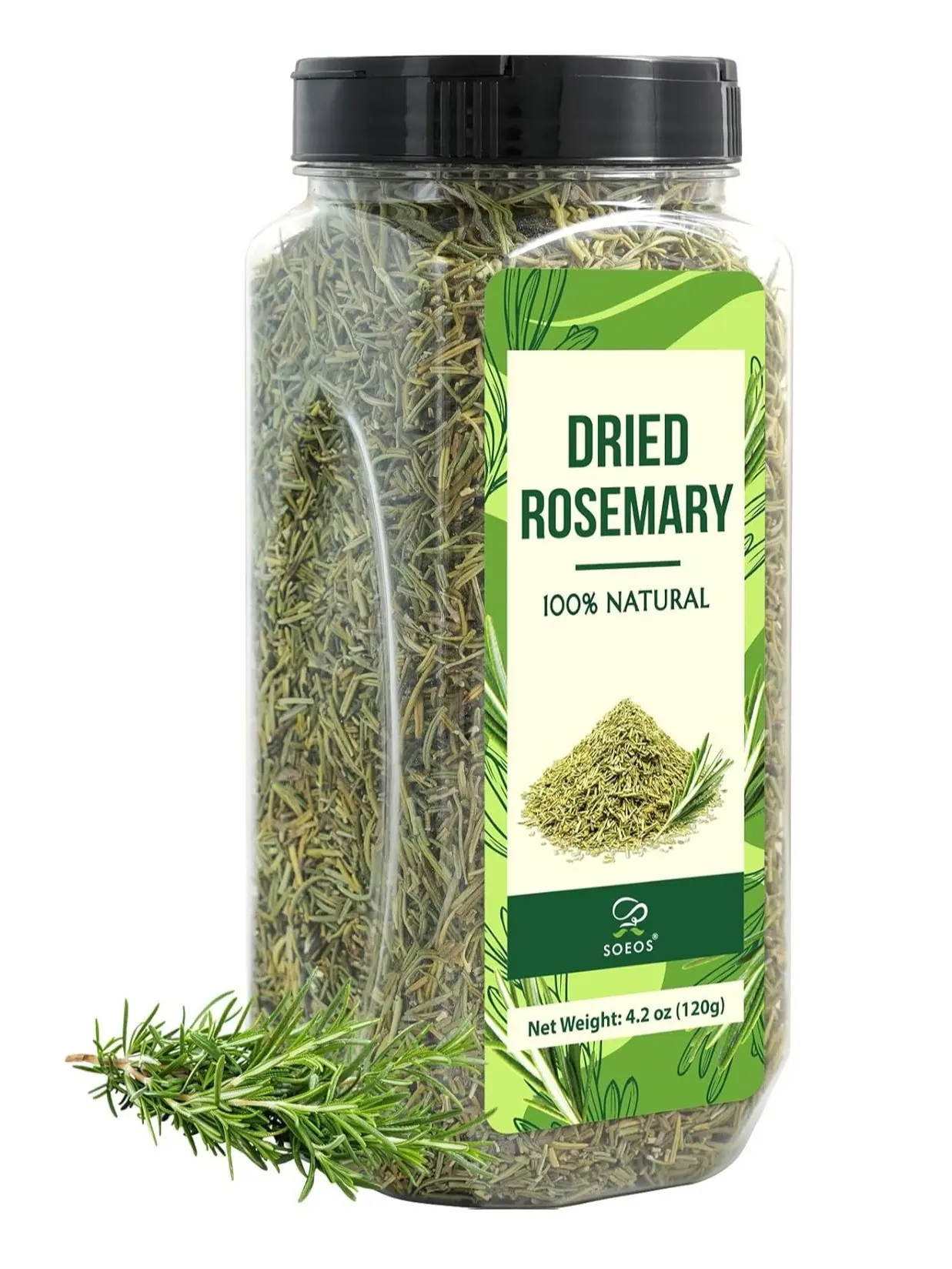 Soeos Dried Rosemary Leaves, 4.2 oz (120g), Whole Rosemary for Cooking, Seasoning, Baking, Roasting, Marinades and Tea, Premium Quality, All Natural, Aromatic Dried Herb