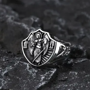 GTHIC Archangel Guardian Stainless Steel Ring for Men Daily Wear Thumb Ring Fashion Accessory