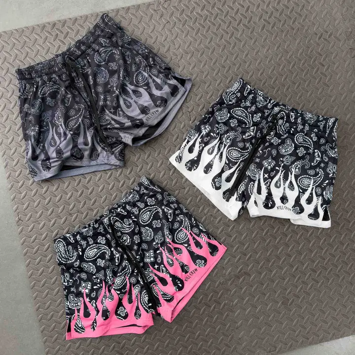 MUAY THAI SHORTS (MID THIGH CUT) BANDANA FLAME - BLACKOUT MUAY THAI SHORTS (MID THIGH CUT) BANDANA FLAME - BLACKOUT
