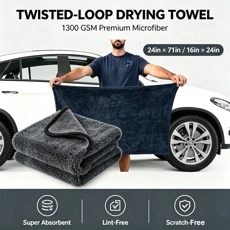 QIFOR Twisted-Loop Dry Towel (16in × 24in/ 24in × 71in) Large Car Wiping Towel—perfect For Cleaning Cars, Trucks, And RVs. This Product Offers Excellent Water Absorption, Is Made From High-quality Microfiber, And is Durable And Reusable.