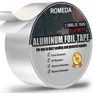Foil Tape 2 inch x 65 Feet 3.9 mil Insulation High Temperature HVAC Tape Silver for Ductwork Dryer Vent Flame UV Chemical Moisture Resistant