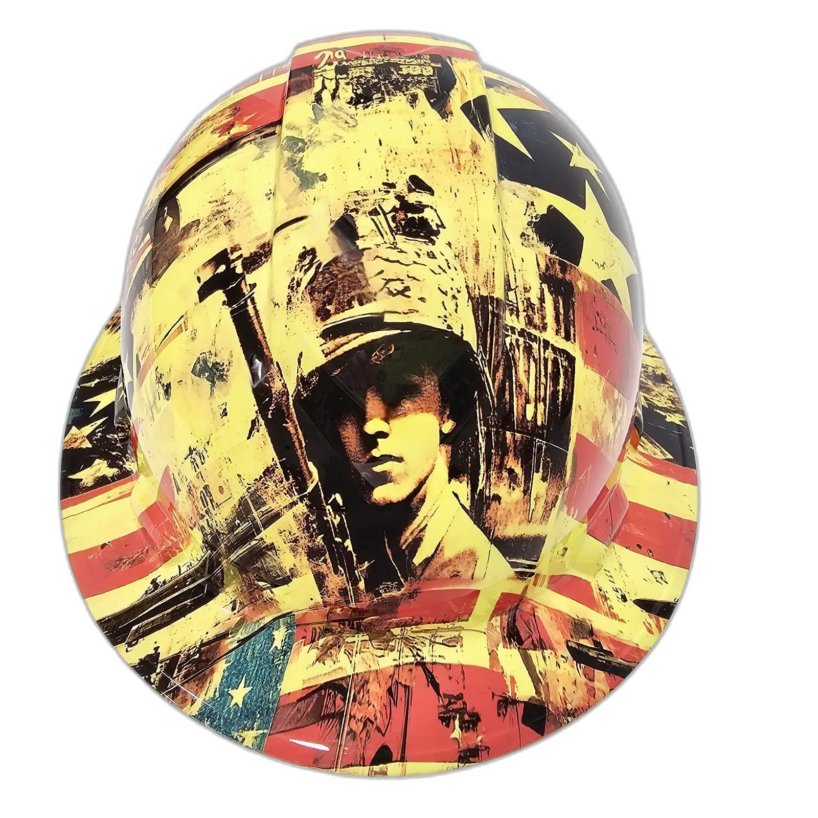 Vintage WWII Soldier Sepia Flag - Custom Hydro Dipped Full Brim Hard Hat