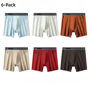 Men's 6-Pack 2026 New 10A Mulberry Silk Antibacterial Loose Leg Grinding Boxer Briefs - Modal Wide Edge Rubber Band, Extended Large Size, Bamboo Fabric, Breathable, Cool, Sports Menswear