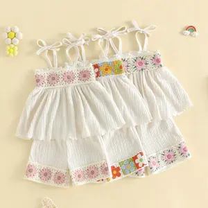Toddler Baby Girl Summer Outfit Boho Style Flower A Line Spaghetti Strap Tops and Shorts 2 Pcs Set