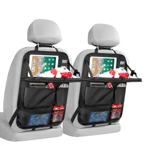 Car Backseat Organizer With Foldable Table Tray, 6 Storage Pockets Car Storage Organizer With Tablet Holder, Car Seat Back Protectors Kick Mats Travel Accessories (Black)