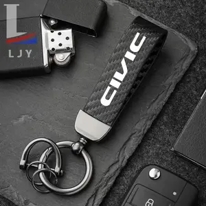 Car Key Case, Car Key Protector, Key Protective Case with PU Carbon Fiber Stripe Artificial Leather, Keychain for Honda CIVIC, Car Key Accessory, Car Accessories