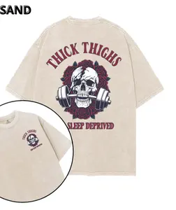 THICK THIGHS AND SLEEP DEPRIVED printed Gym Shirt, Gym Shirt, Graphic Gym Shirt, Vintage Washed Tee Conton, Gym Shirt Women, For Men, Ful Size