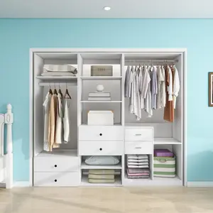 Closet System, Walk-in Closet System with 8 Drawers, Closet Organizer System with 2 Hanging Rails, Closet Organizers and Storage for Bedroom