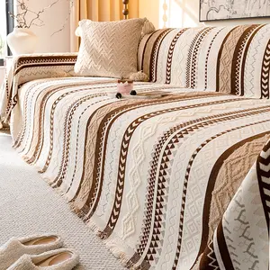 1PC Bohemian Casual Sofa Cover - Classic Geometric Pattern with Tassel Trim, Dustproof, Scratch-resistant & Pet-friendly, Fits 1/2/3/4 Seater Sofas, All-season Living Room Dustproof Sofa Protector, Machine Washable