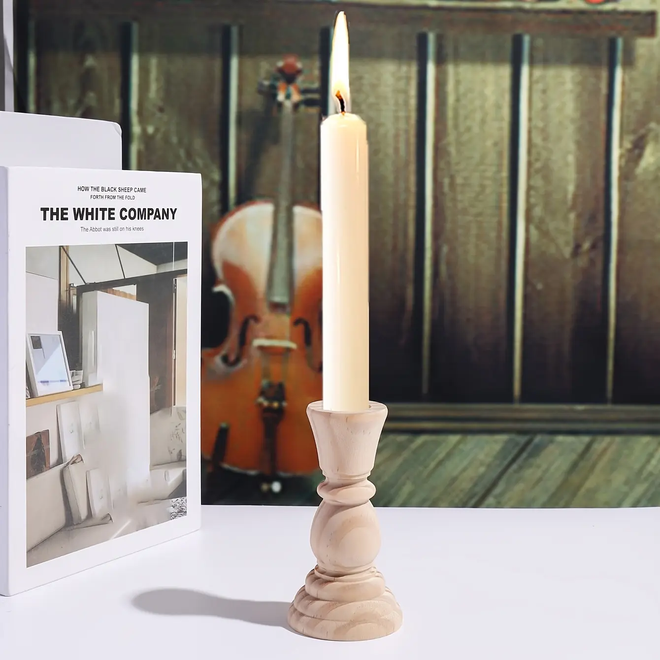 2pcs Rural Style Roman Column Candlesticks, Decorative Wooden Pillar Candles, Home Living Room Table Decoration, Rustic Farmhouse Design, Candle Holder Set