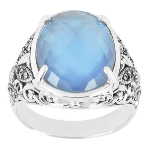 Suspicion Sterling Blue Mother of Pearl & Marcasite Ring