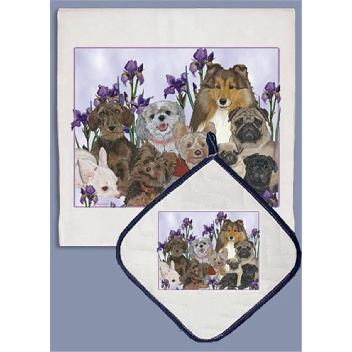 Pipsqueak Productions DP541 Quilted Cotton Kitchen Dog Dish Towel and Pot Holder Set, Decorative Absorbent Home Care Cleaning Cloths