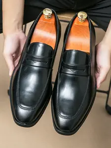 Men's Business Style Solid Color/Colorblock Slip on Loafer Dress Shoes, Formal Shoes, Fashionable Square Toe Dress Shoes for Work Office, Lightweight Breathable Comfortable Shoes for Daily Wear