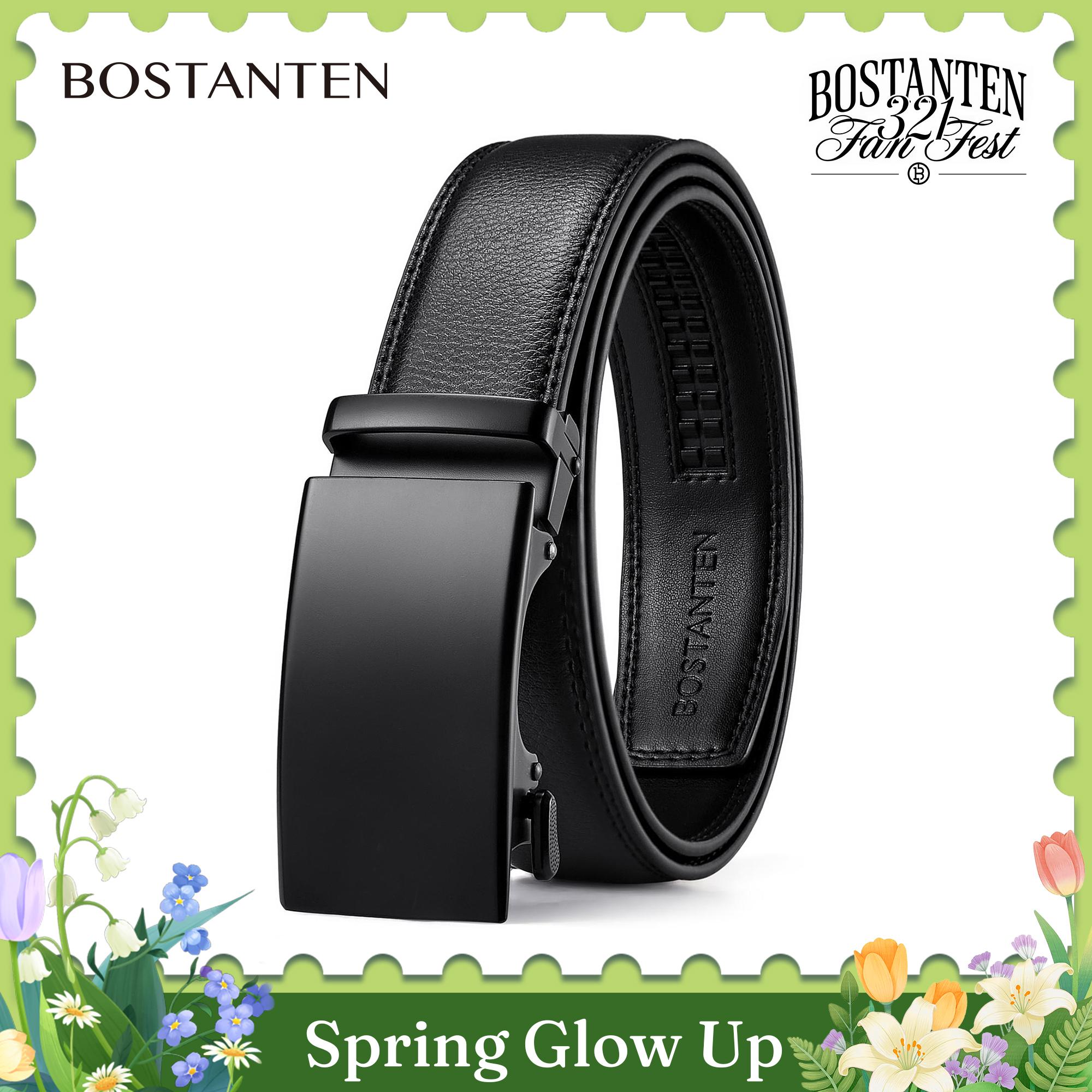 BOSTANTEN Mens Belt Leather Ratchet Easy Release Belt For Men Designer Belt Dress and Casual with Adjustable Buckle for
