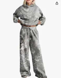 Women 2 Piece Lounge Outfits Camo Hoodies Sweatpants Sets Maple Leaf Print Hooded Sweatshirt Sweatpants Tracksuits