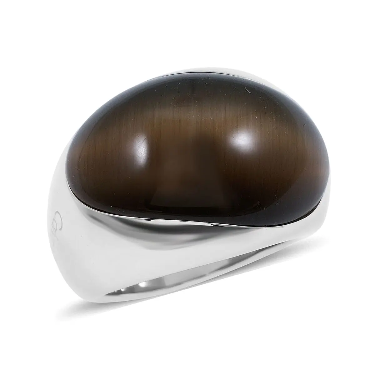 Brown Dyed Agate 6.00 ctw Ellipse Ring in Stainless Steel Size 6.0