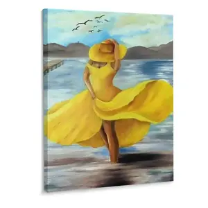Beautiful Female Dress Wall Art Yellow Hat Girl Wall Art Water Female Painting Decor Poster