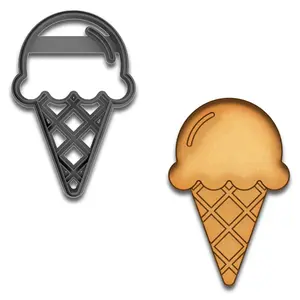 Ice Cream Cone Cookie Cutter with Waffle Cone Detail – 4x2.56 Inches, Summer Treat Baking Mold (Random Color)