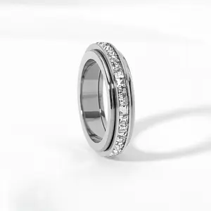 Anxiety Rings for Women and men Titanium Steel Spinner Fidget Band Rings Cubic Zirconia Relieving Anxiety Wedding Promise Lucky Rings Comfort Fit Size 5 to 10