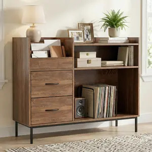 Spaco Adjustable Record Player Stand – Holds 350+ Vinyl Records, Media Console with Speaker Shelf & 2 Storage Drawers, 27.6'' Turntable TV Stand for Living Room & Bedroom