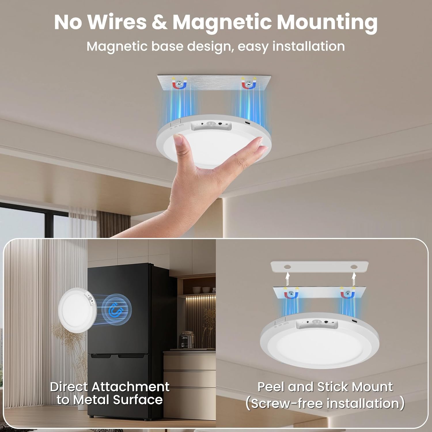 USB Rechargeable Motion Sensor Ceiling Light with Remote – Magnetic Wireless LED Ceiling Lamp, Battery Powered, Stick-On Light for Closet, Shower, Stairs, Hallway, Porch & Patio