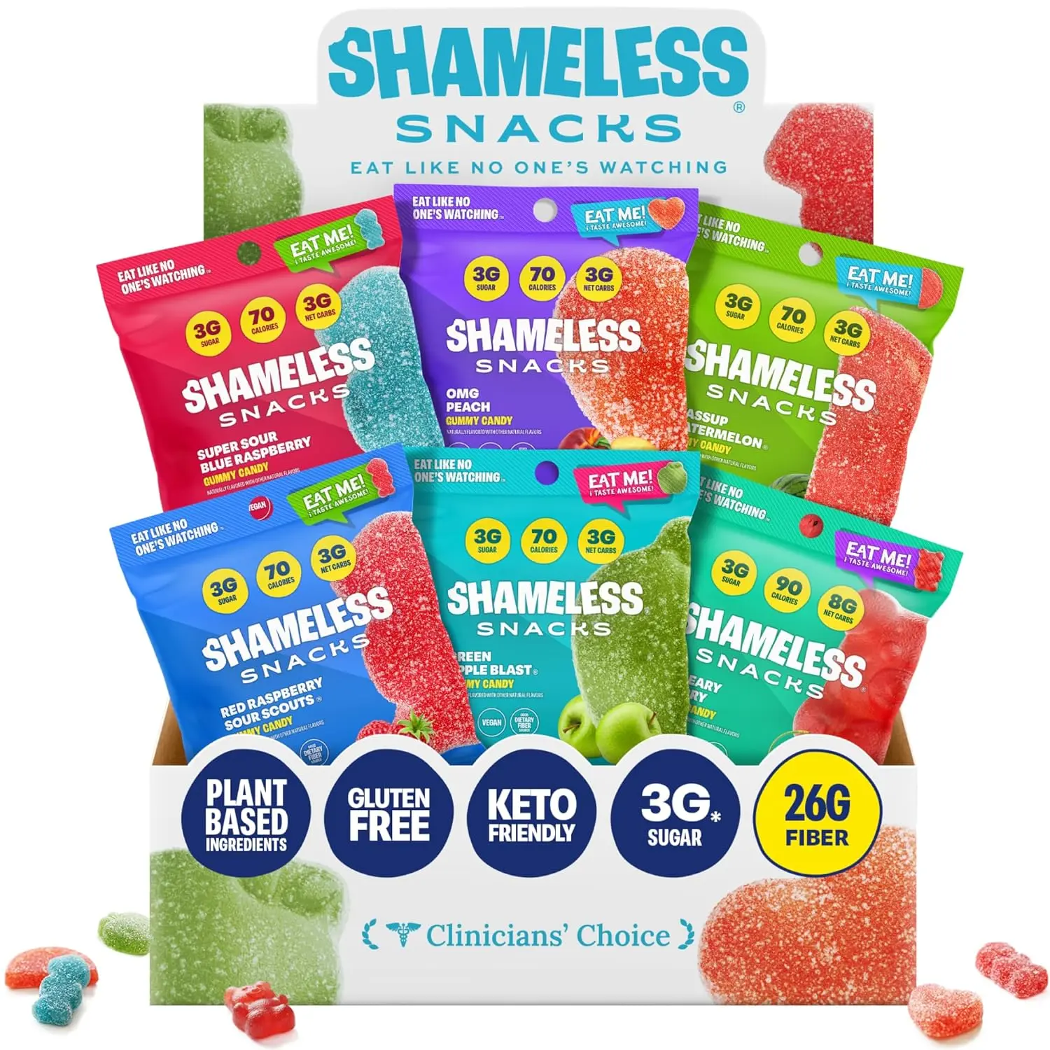 Shameless Snacks Sour Gummy Candy Variety Pack, Vegan & Gluten-Free Fruit Snacks, Gummy Worms & Bears, Low Sugar, Assorted Flavors for Kids & Adults