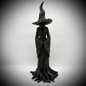 Witch Statue Resin Crafted Desktop Ornament, Retro Magician Mysterious Curse Theme, Halloween Festival Decoration, Resin Sculpture for Home Decor，Halloween Decor Gift Gothic Black