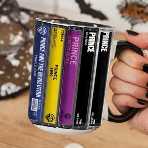 [SALE UP TO 51%] Prince Retro Cassette Albums Mug, Vintage Mixtape Music Art Coffee Cup, Album Collection Gift for Music Lovers