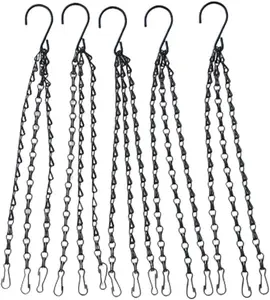 Black Hanging Basket Chains 3 Leads Flower  Pot Replacement Chain with Hooks Hanger for Bird Feeders, Planters, Lanterns and Ornaments 5 Pack Choose Length (20inch)