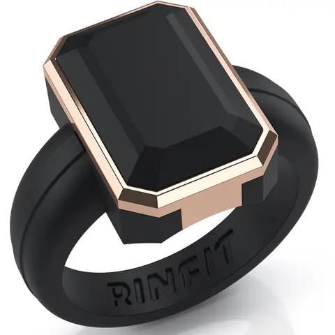 Rinfit Silicone Rings for Women with an Emerald Metal Frame, Silicone Wedding Band and Statement Ring for Her, Flexible for Work, Gym, Pregnancy, Travel and Everyday Wear, Patented Design