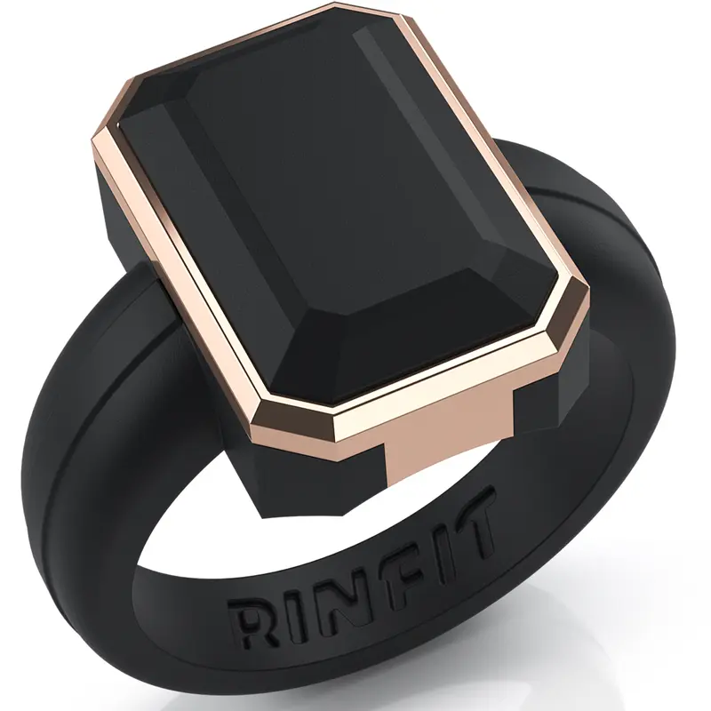 Rinfit Silicone Rings for Women with an Emerald Metal Frame, Silicone Wedding Band and Statement Ring for Her, Flexible for Work, Gym, Pregnancy, Travel and Everyday Wear, Patented Design