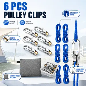 Rope Rollers 6/12 Pack With Storage Bag, Adjustable Tie Down Ropes With Alloy Cam Buckles, No-Knot Rope Tensioners For Camping Tent, Tarp, Hammock, Cargo & Outdoor Gear