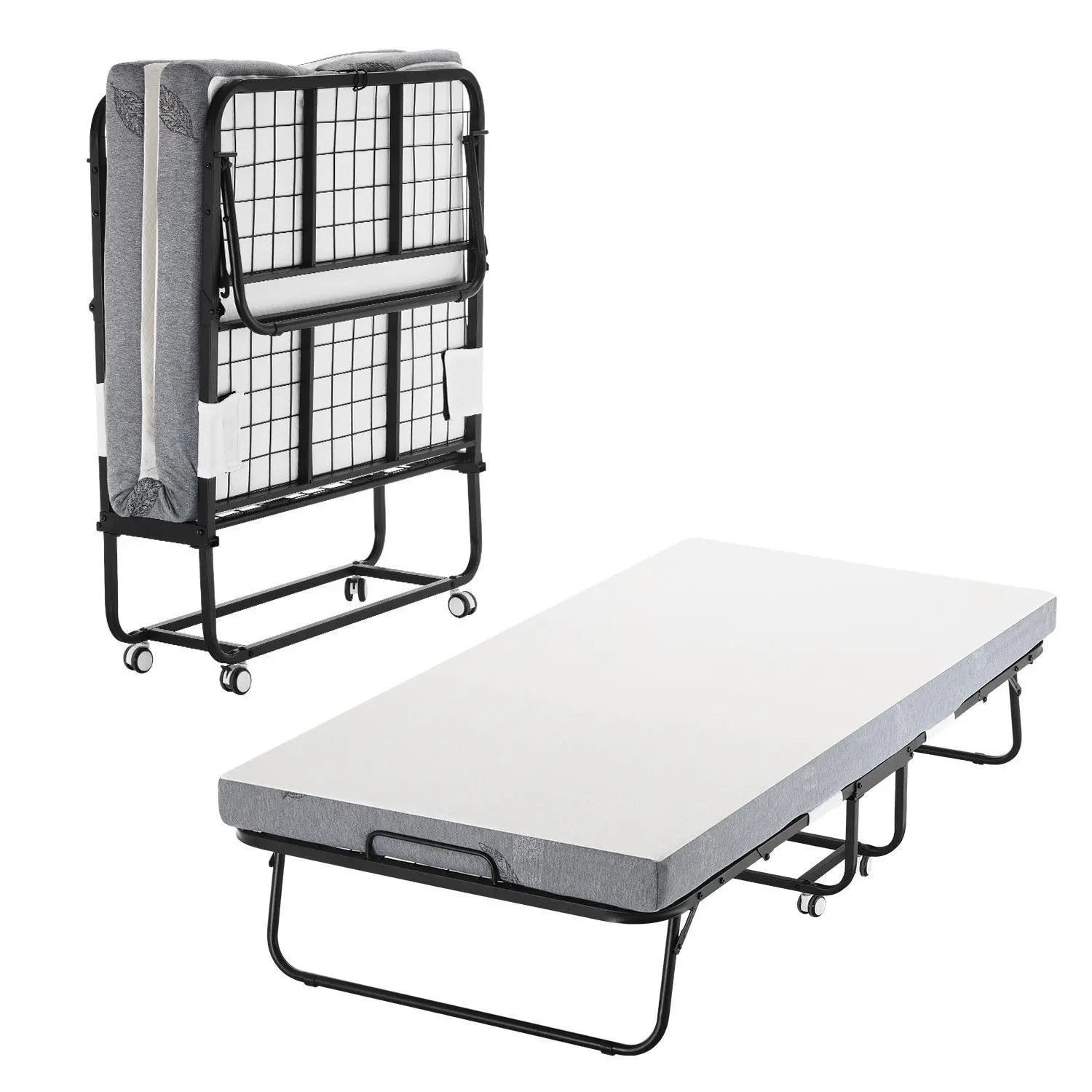 VEVOR Twin Size Rollaway Guest Bed, 38 in x 75 in Foldable Bed with 4 in Durable Memory Foam Twin Size Mattress, Sturdy Metal Frame, Detachable Cover, Easy to Move and Clean, for Adults#BacktoSchool, Portable, Rolling