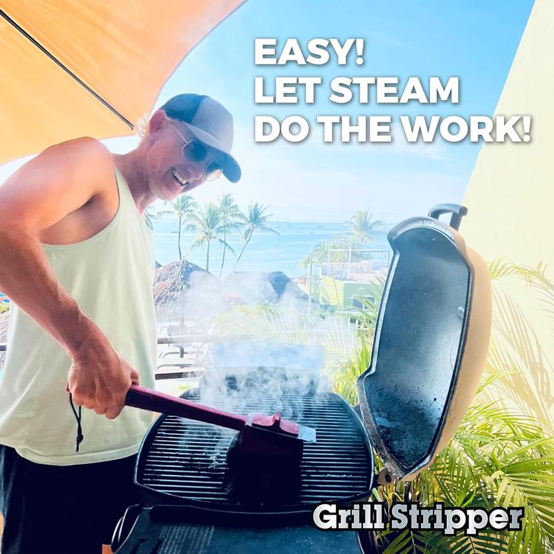 GRILL STRIPPER Bristle Free Grill Brush For Outdoor Grill - Steam Grill Brush Bristle Free with Patent Pending Triple Scraper and Dishwasher Safe Replaceable Fire Resistant Steam Sponge