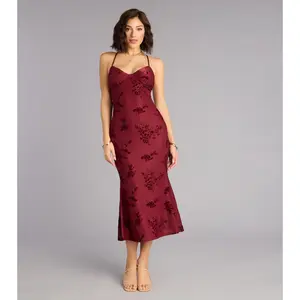 Romance Language Floral Lace-Up Midi Dress