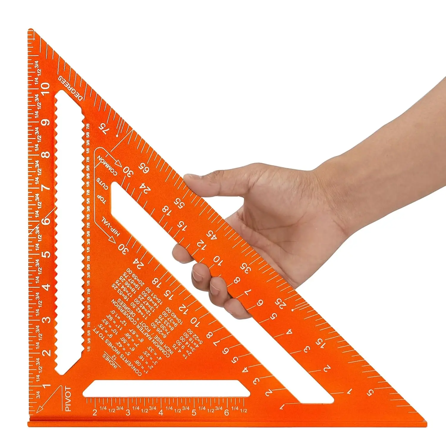 12 Inch Rafter Square, Carpenter Measuring Layout Tool, Alloy Triangle Ruler Protractor for Woodworking andCarpentry - Imperial