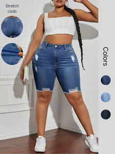 Women's Denim Shorts, Fashion Casual Ripped Button Fit Shorts for Daily Outdoor Wear, Ladies Bottoms for Summer, Everyday