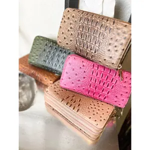 CROC PRINT DOUBLE ZIPPER WRISTLET WALLET