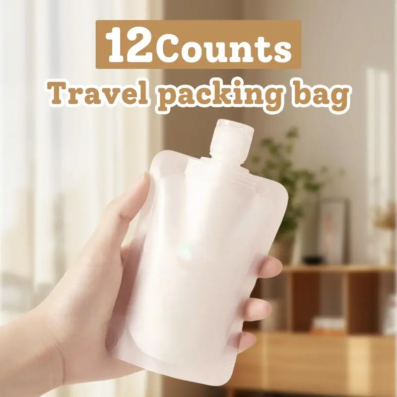 Refillable Travel Empty Squeeze Bottle Multi-Pack (50ml*12pcs) - Durable, Corrosion-Resistant, Leak-Proof, Eco-Friendly Reusable Bathroom Soap Dispenser Pouches with Portable Storage Bag (Refill Anytime)