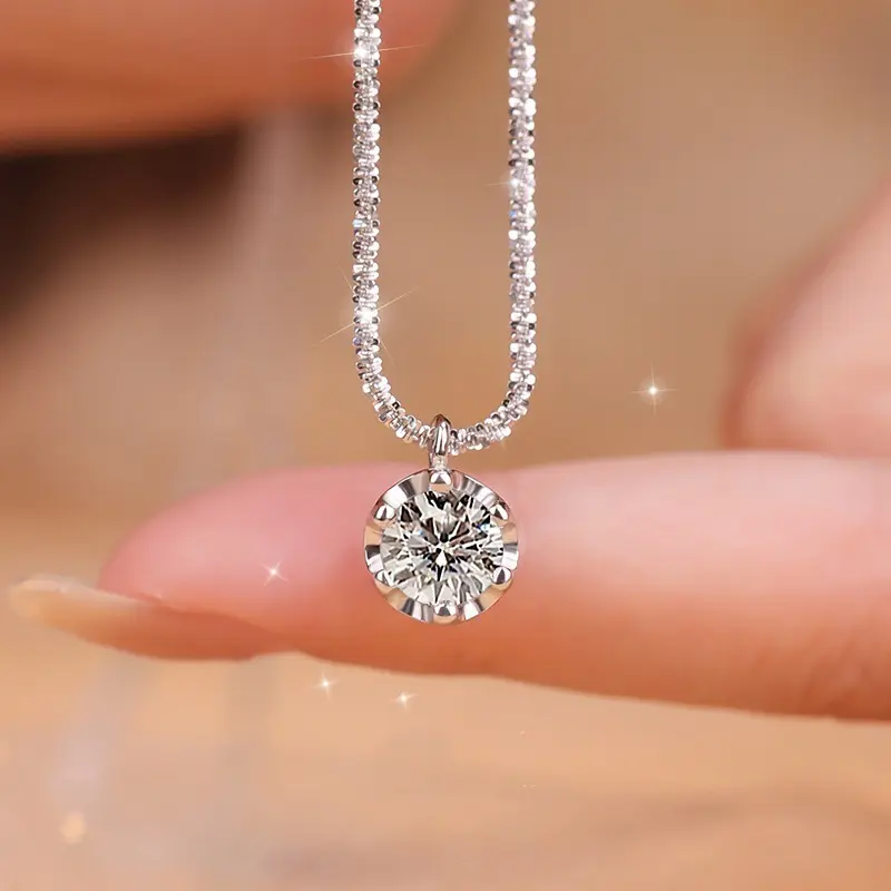 Women's Minimalist Pendant Necklace - Female Ins Style Sparkling Solitaire Crystal Copper Pendant, Adjustable Length, Classic Elegant Costume Jewelry Gift, It-Girl Accessory, Jewelry Stack Piece, Casual Design