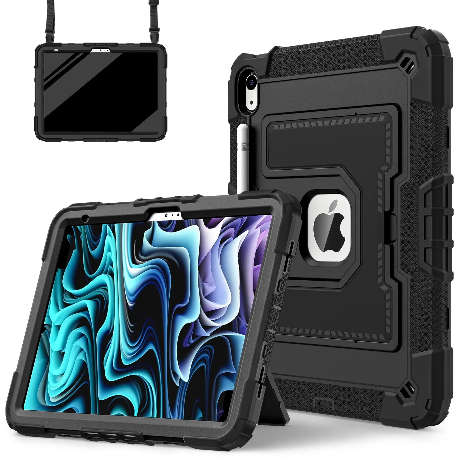 SPALLO for iPad (A16) 11th 11 Inch/10th Gen 10.9 Inch,Kids Friendly iPad Air M4 8th-4th & iPad Mini with Shoulder Strap/Pencil Holder,Heavy Duty Shockproof Cover, Tablet Case, for iPad Mini 7th/6th Gen 8.3"- Black, Ipad Accessories